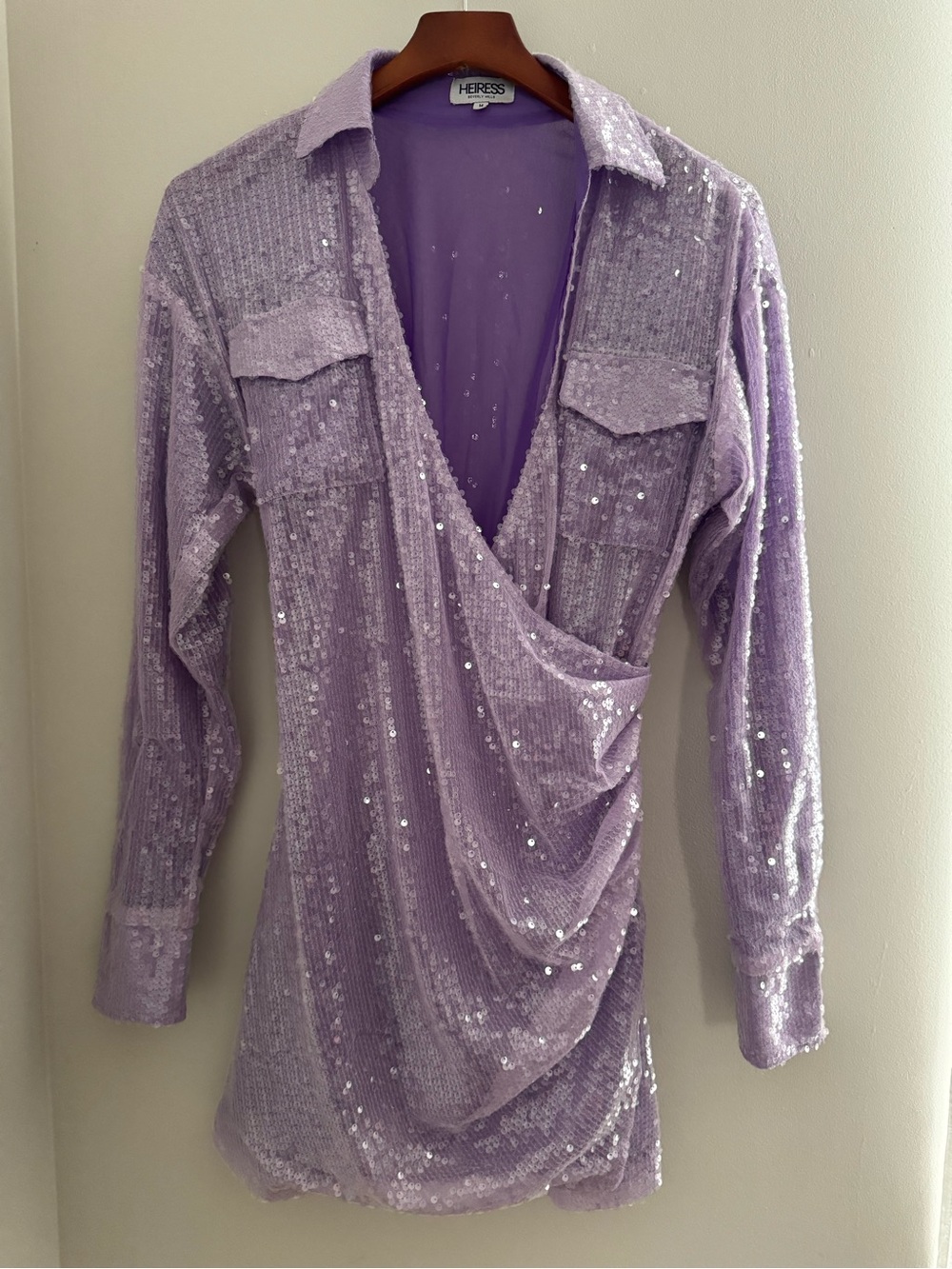 Heiress Beverly Hills Lilac Sequin Draped Mini Dress Size M $168